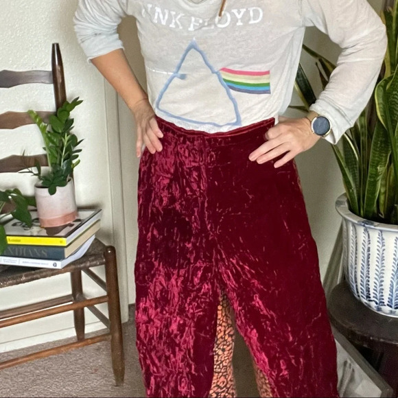 Vintage red velvet high waisted mid century slight flare pants *zipper off track - Picture 2 of 10